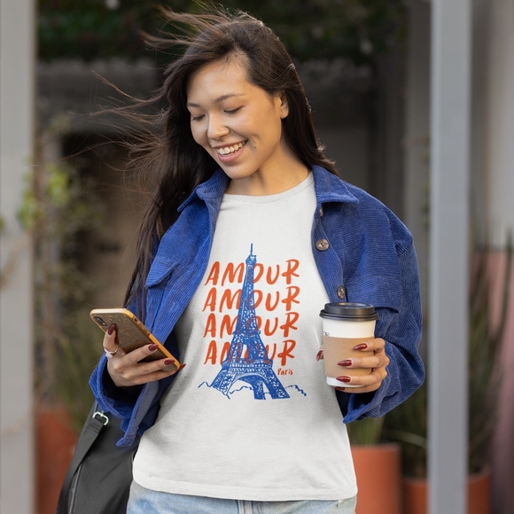 nataly thyme Tops - White T-Shirt with Eiffel Tower Amour